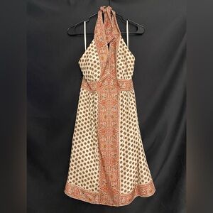 BCBGMaxAzria Cream and Brown Backless Dress with Orange Details